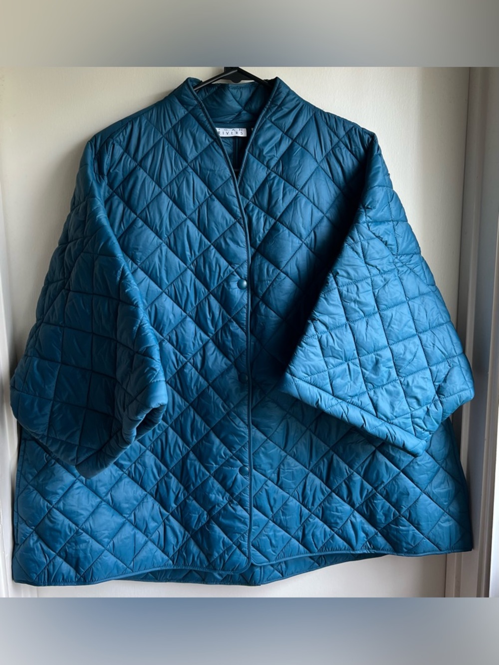 NWOT Joan Rivers Dark Teal Quilted Cape Short Sleeve Puffer Jacket
